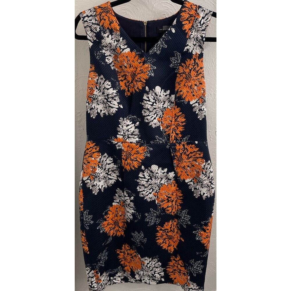 The Limited Navy/Orange Dark Floral Sheath Dress Size 6 Vneck Textured Lined